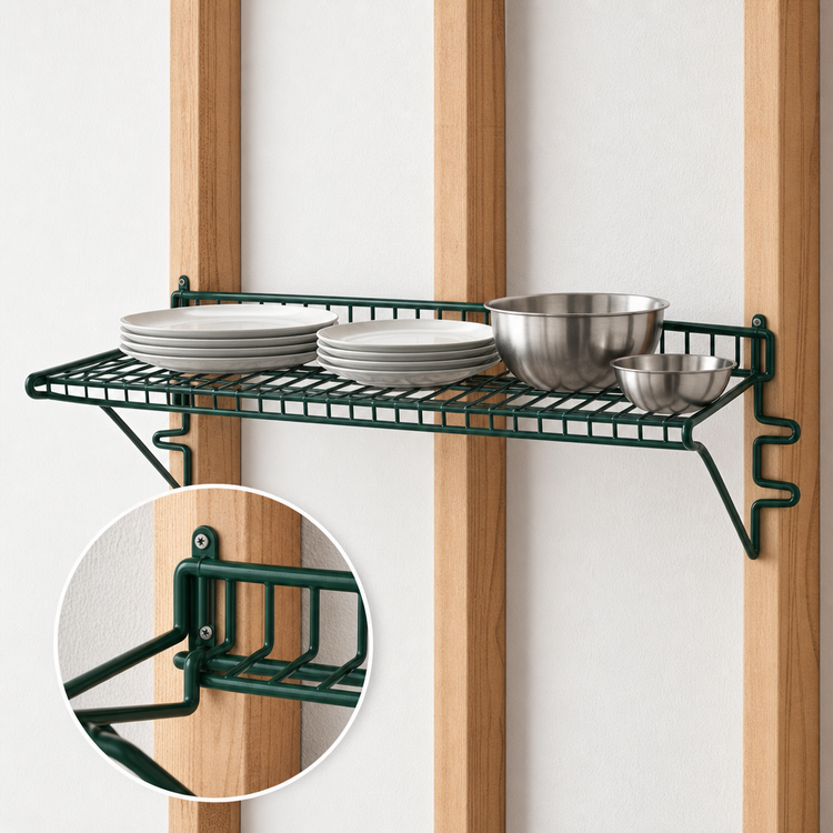 Product image #3 for Eagle Group Snap-n-Slide Wall-Mounted Wire Shelf, 36 in. W x 12 in. D, Green Epoxy