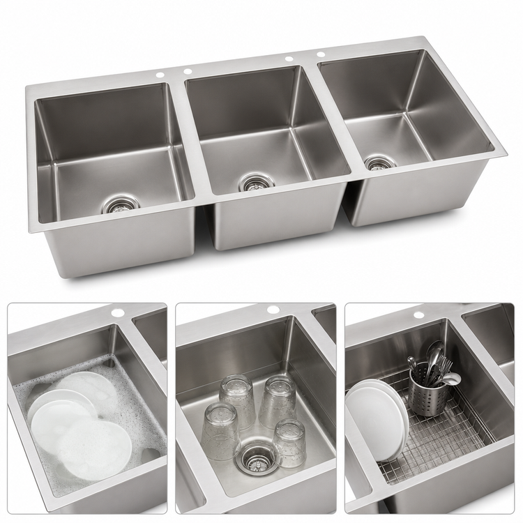 Product image #3 for John Boos Pro-Bowl 3-Compartment Drop-In Sink, 56 x 25 x 12 Inches, Stainless Steel