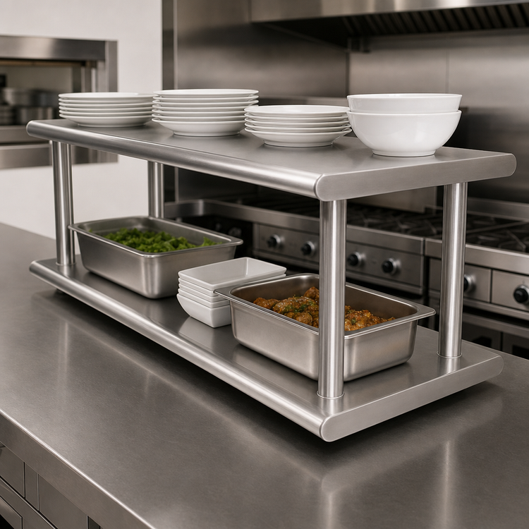 Product image #3 for Advance Tabco Double-Tier Pass-Thru Shelf, 96-Inch x 18-Inch, Stainless Steel