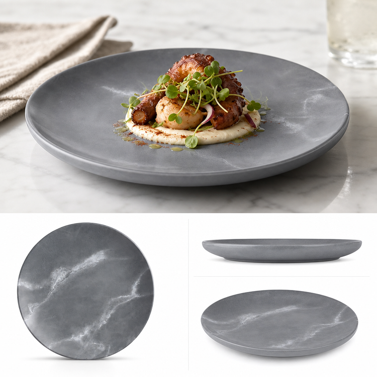 Product image #3 for American Metalcraft 9-Inch Round Coupe Melamine Plate, Matte Marble Gray