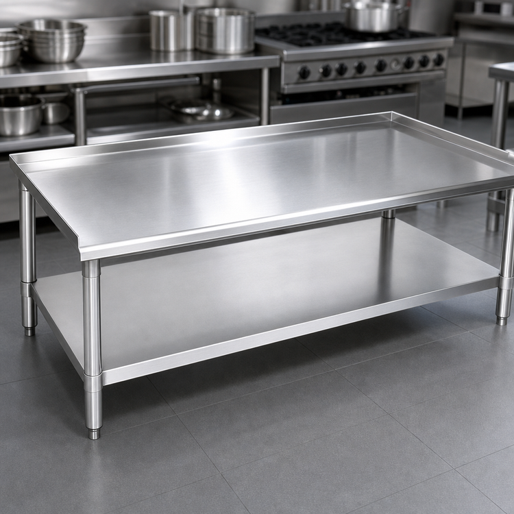 Product image #3 for John Boos Stallion 48"W x 30"D x 24"H Stainless Steel Equipment Stand with Adjustable Undershelf and Turned-Up Back/Sides