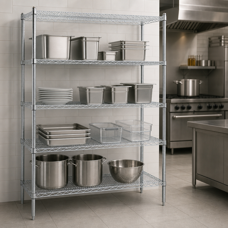 Product image #3 for EAGLEbrite Red-i-Pak 4-Tier Stationary Wire Shelving Unit, 48 in. W x 18 in. D x 63 in. H, Zinc Finish