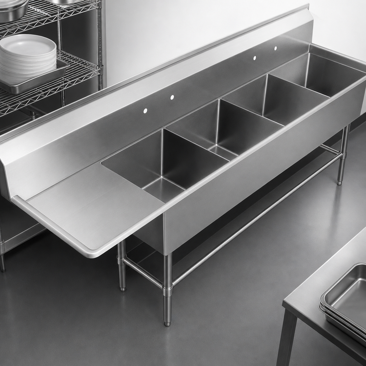 Product image #3 for John Boos Pro-Bowl 4-Compartment Stainless Steel Sink with Left Drainboard, 12" Deep Bowls