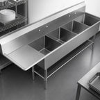 Thumbnail image #3 for John Boos Pro-Bowl 44PB1620-1D18L 4-Compartment Stainless Steel Sink, Left Drainboard, 12-Inch Deep Bowls, 14-Gauge, 10-Inch Backsplash