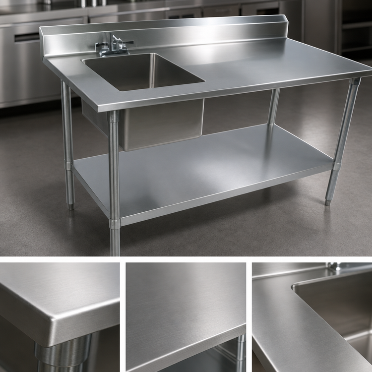 Product image #3 for John Boos 60-Inch Prep Sink Table with Left Bowl, 5-Inch Backsplash, Faucet and Galvanized Base