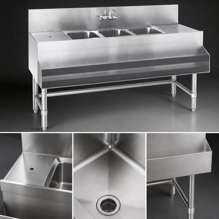 Product image #3 for Eagle Spec-Bar B4-3-L-19 Three-Compartment Underbar Sink — 48 Inches W x 19 Inches D x 37 Inches H (Left Drainboard)