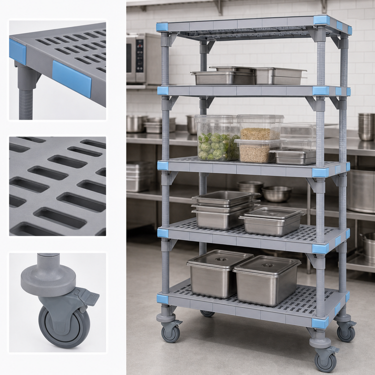 Product image #3 for Quantum Millenia Mobile 4-Shelf Polymer Shelving Starter Unit, 24 x 18 x 62 Inches, Gray