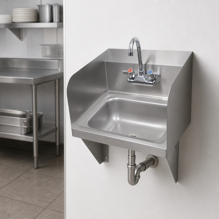 Product image #3 for John Boos Pro-Bowl Wall-Mounted Stainless Steel Hand Sink, 14 x 10 x 5 Inch Bowl, Faucet Included