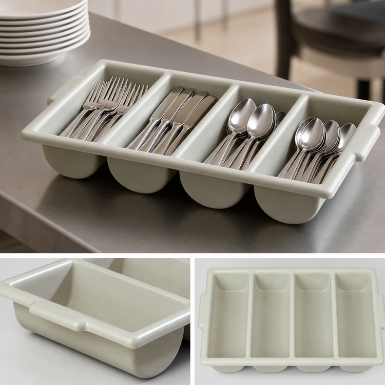 Product image #4 for Save-All Gray 4-Compartment Polyethylene Silverware Tray with Contoured Handles