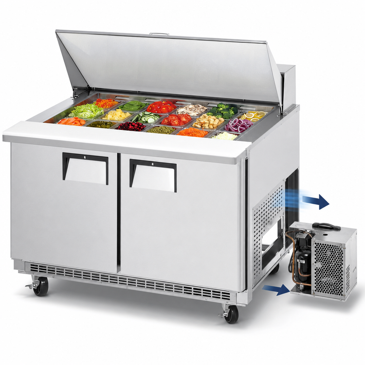 Product image #3 for Everest Refrigeration EPBR2 Back-Mount Mega-Top Two-Section Sandwich Prep Table Refrigerator, 47-1/2 Inches, 13 Cu. Ft.