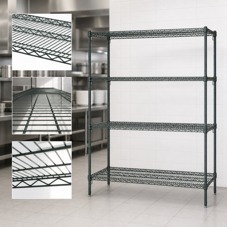 Product image #4 for Metro Super Erecta Super Adjustable Metroseal 3 Green Epoxy-Coated Wire Shelving Starter Unit, 36W x 24D x 63H, 4 Shelves