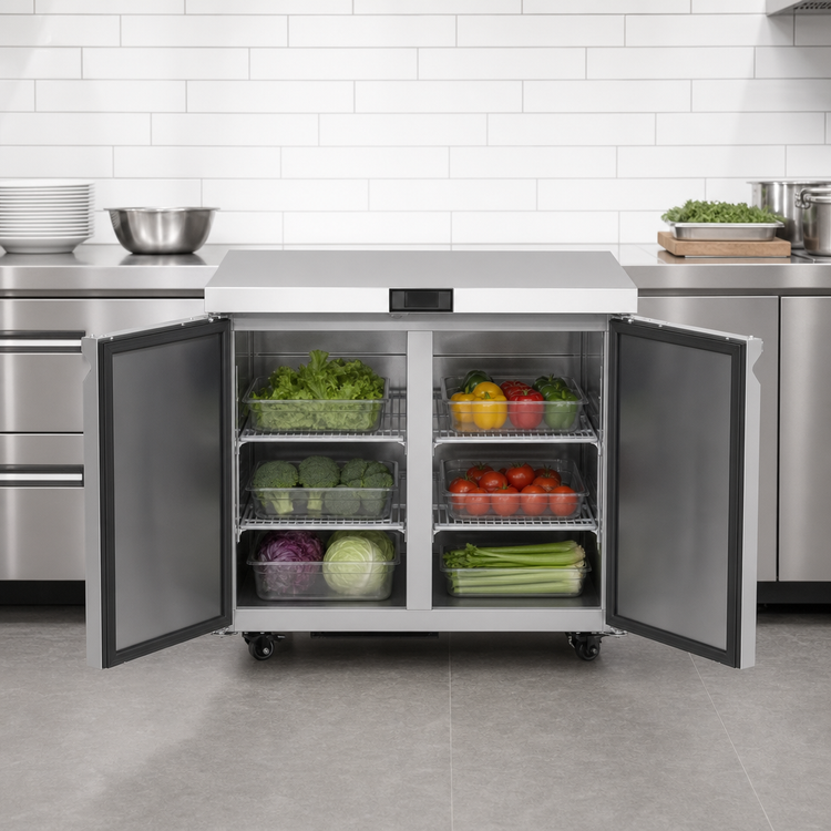 Product image #2 for Atosa 36-Inch Two-Section Undercounter Reach-In Refrigerator with Solid Doors, 8.6 Cu. Ft.