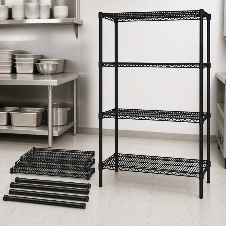 Product image #3 for Quantum 4-Shelf Wire Shelving Starter Kit, 30W x 18D x 86H, Black Epoxy Antimicrobial Finish