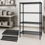 Thumbnail image #3 for Quantum WR86-1830BK 4-Shelf Wire Shelving Starter Kit, 30W x 18D x 86H, Black Epoxy Antimicrobial Finish