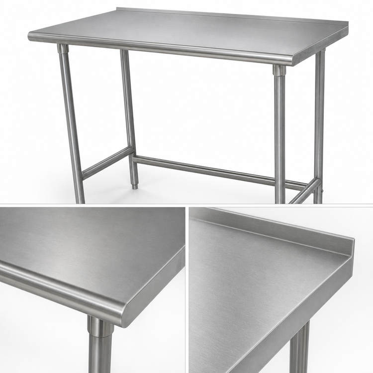 Product image #3 for Advance Tabco 72-Inch x 24-Inch Open Base Stainless Steel Work Table with 16-Gauge 304 Top and 1-1/2-Inch Rear Up-Turn
