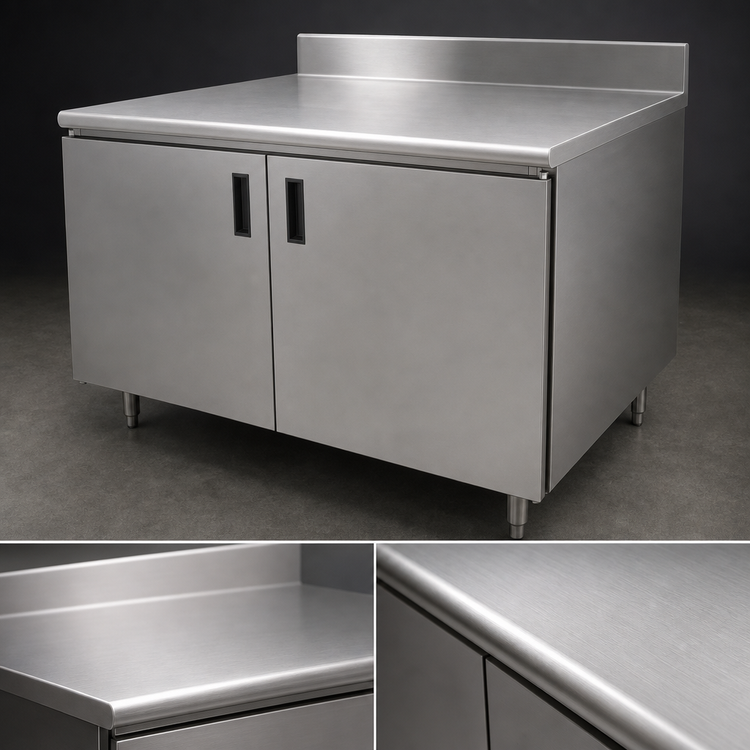 Product image #3 for Advance Tabco Special Value Economy Enclosed Work Table with Cabinet Base, 96 x 24 Inches, 16-Gauge 304 Stainless Steel Top, 5-Inch Backsplash