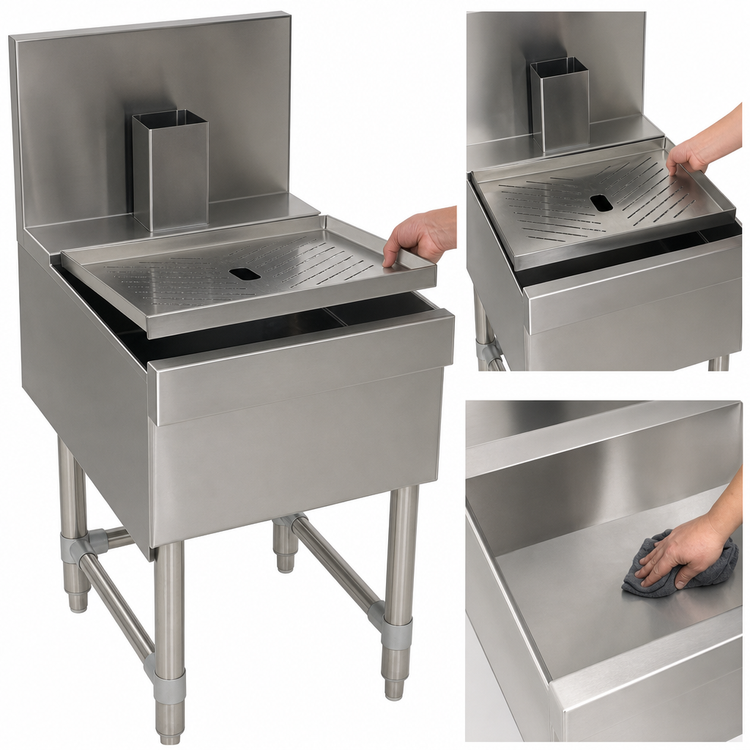 Product image #3 for Spec-Bar 24-Inch x 19-Inch Freestanding Stainless Steel Beer Drainer with Removable Insert