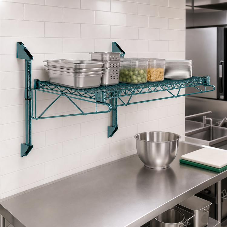 Product image #3 for Quantum Cantilever Single Shelf Wall-Mount Wire Shelving Unit with 54 x 21 Inch Shelf, Green Epoxy Finish