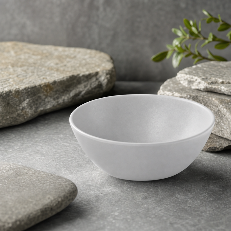 Product image #4 for Carlisle Ridge 8 oz Freeform Melamine Bouillon Bowl, 4-1/2 Inch, Cement, Matte Finish