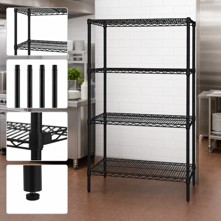 Product image #3 for Quantum 4-Shelf Wire Shelving Starter Kit, 36W x 30D x 63H Inches, Black Epoxy Antimicrobial Finish