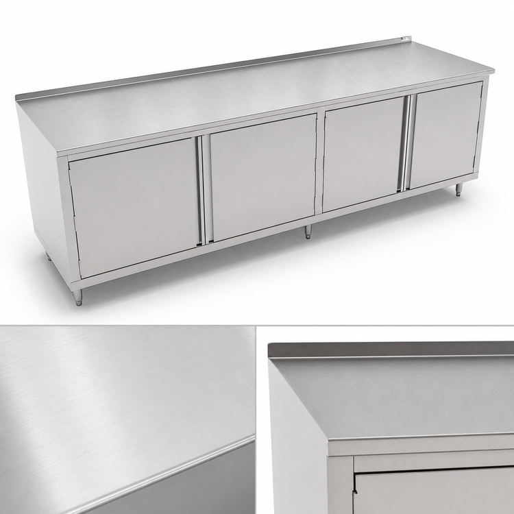 Product image #3 for John Boos Enclosed Cabinet Base Work Table with 3 Hinged Door Sets, 132 x 30 Inches, 16-Gauge Stainless Steel Top
