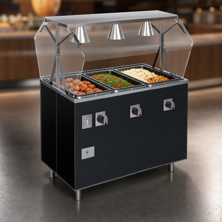 Product image #3 for Vollrath 2-Series Affordable Portable Deluxe 4-Well Mobile Hot Food Station with Buffet-Style Breath Guard
