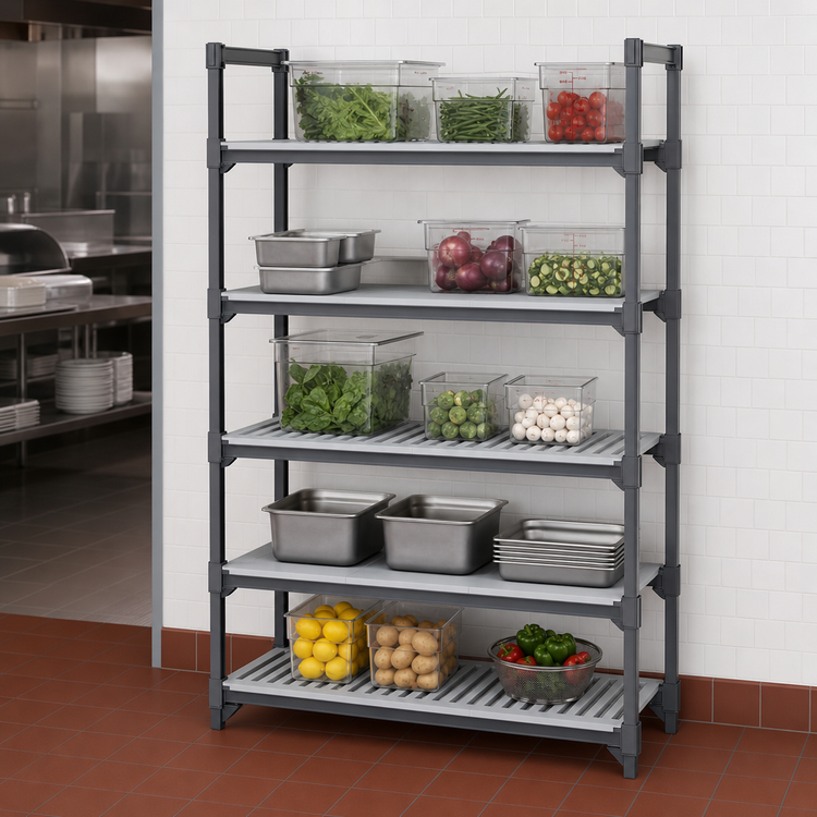 Product image #3 for Cambro Camshelving Basics Plus 24" x 48" 5-Shelf Vented and Solid Shelf Kit, Brushed Graphite