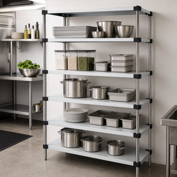 Product image #3 for Quantum Stationary Solid Shelving Starter Kit, 54 Inch Wide x 24 Inch Deep x 74 Inch High, 5-Shelf, 304 Stainless Steel