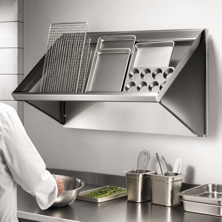 Product image #3 for Eagle Group 42-Inch Wall-Mounted Solid Slanted Rack Shelf with Left-Side Drip Tube, 16/304 Stainless Steel