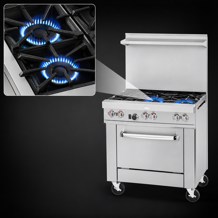 Product image #3 for Ultimate 36-Inch Commercial Gas Restaurant Range with 2 Star/Sauté Burners, 24-Inch Griddle and Cabinet Base
