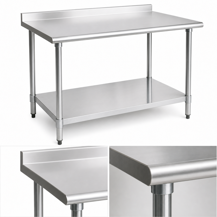 Product image #3 for Eagle Deluxe Series 60"W x 24"D 16-Gauge Stainless Steel Work Table with Rear Upturn and Adjustable Galvanized Undershelf