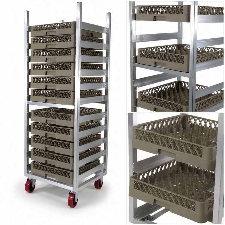 Product image #3 for Channel Lifetime Tough Extra Heavy-Duty Aluminum Glass/Oval Tray Rack Dolly, 10-Rack Capacity