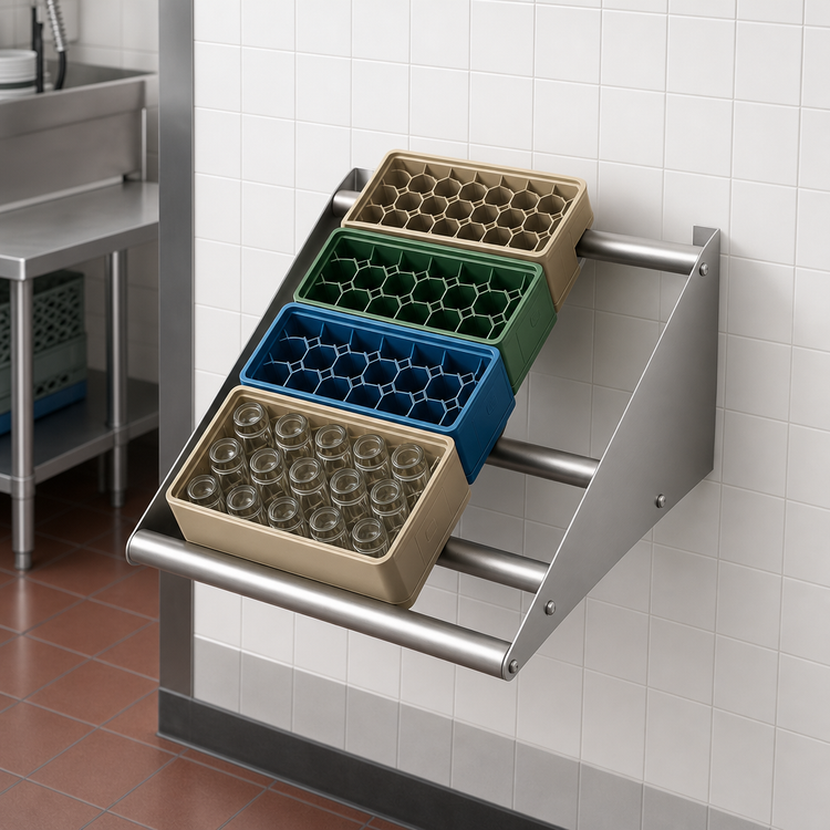 Product image #3 for Klinger's Trading TSW1962 Wall-Mount Tubular Glass Rack Sorting Shelf, 62 x 18-1/2 Inches, 304 Stainless Steel