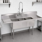 Thumbnail image #3 for John Boos E3S8-18-12T18-X 90-Inch 3-Compartment Stainless Steel Sink with Dual 18-Inch Drainboards and 9-3/4-Inch Backsplash