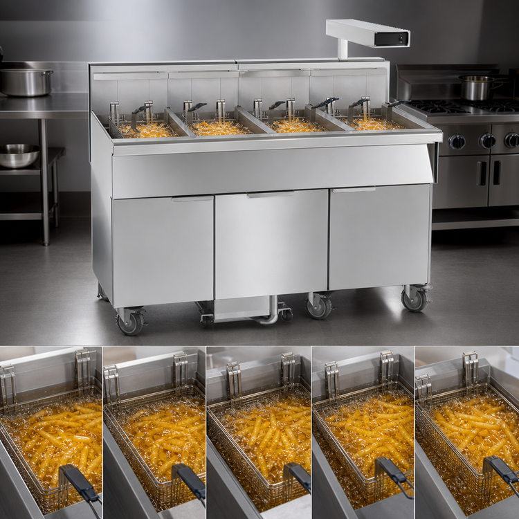 Product image #3 for Imperial 5-Battery Electric Floor Fryer with Built-In Filter System and Dump Station, 75 lb. Capacity per Tank