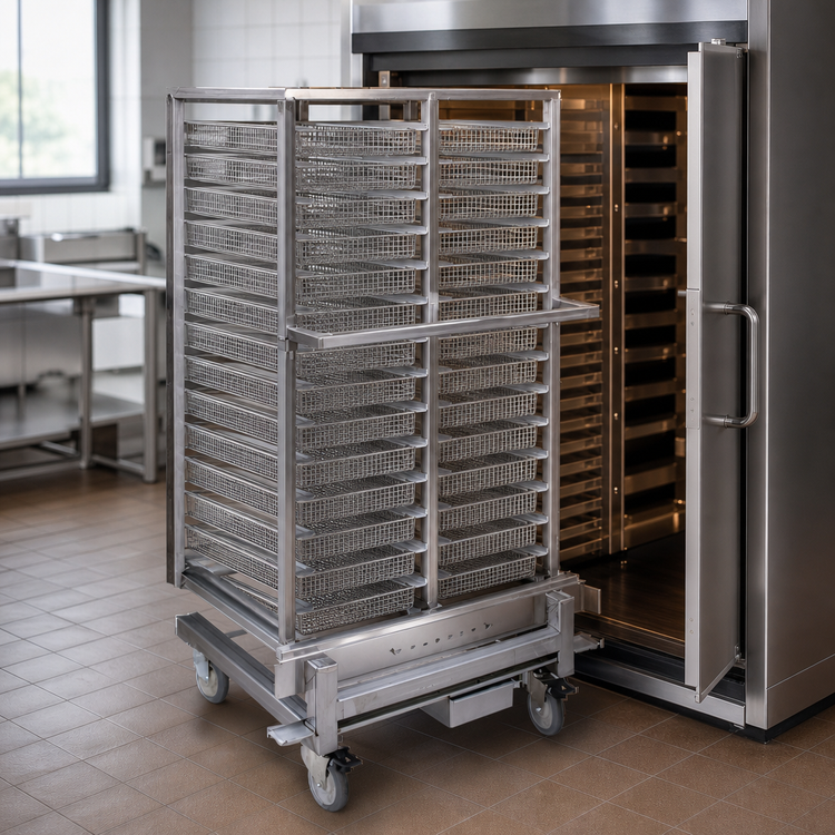 Product image #3 for Cres Cor Double-Width End-Load No-Lift Roll-In Rack for 13 x 26 Wire Baskets, 32-Basket Capacity