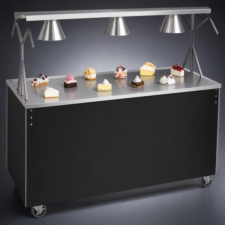 Product image #3 for Vollrath 2-Series Affordable Portable 46-Inch Mobile 3-Pan Non-Refrigerated Cold Food Station with Buffet Breath Guard and Sliding Door Storage Base