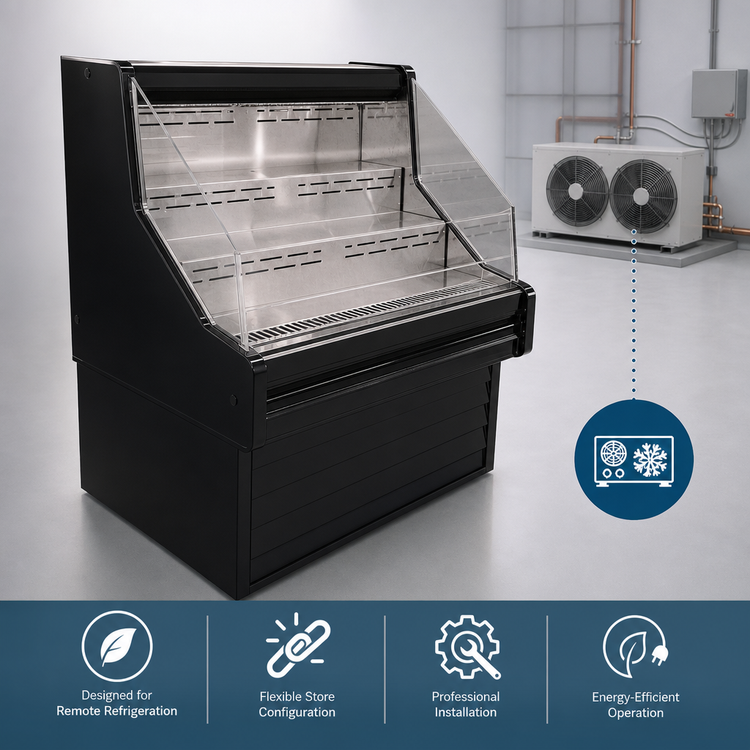 Product image #3 for Howard-McCray 35E Series Remote Straight-Sided Impulse Open Merchandiser, 75-Inch, Black, 2-Tier, Endless Design