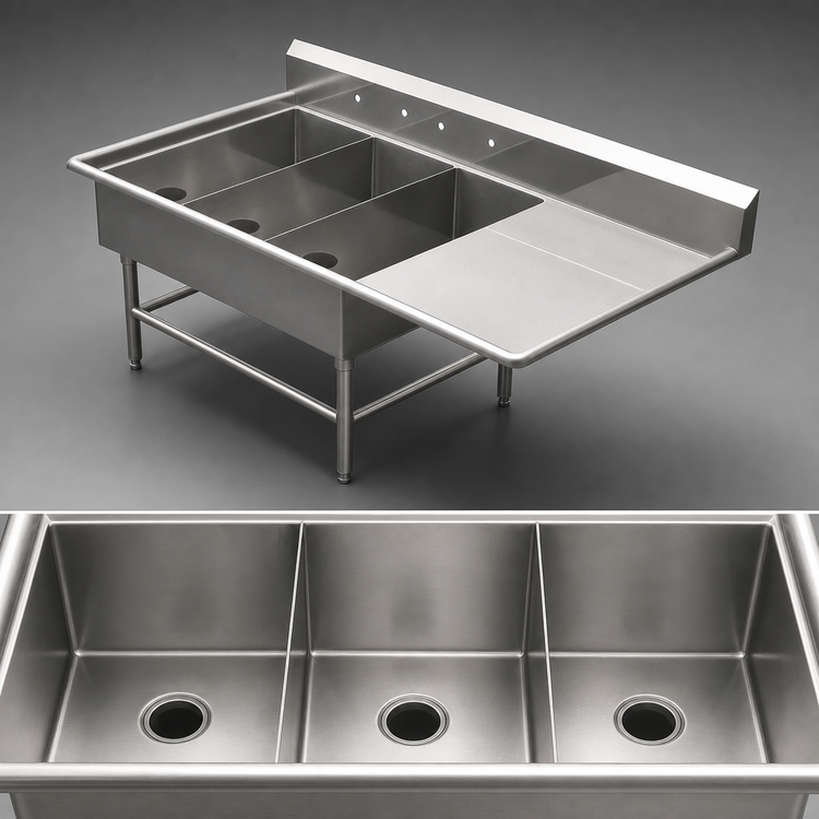 Product image #3 for John Boos Pro-Bowl 3-Compartment Platter Sink with Right Drainboard, 70-3/16 Inch W x 36-1/2 Inch D x 43 Inch H