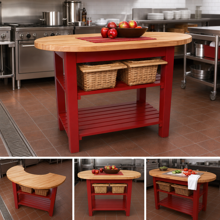 Product image #3 for Boos Block Elliptical C-Table Commercial Work Table with 1-1/2 Inch Butcher Block Top and 2 Slatted Undershelves, 72 x 30 x 35 Inch