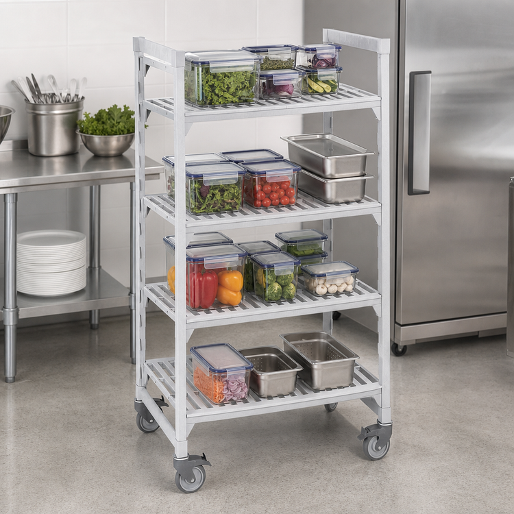 Product image #4 for Cambro Camshelving Premium 4-Tier High Density Solid Mobile Starter Unit, 21 x 54 x 67-1/4 Inches, Speckled Gray