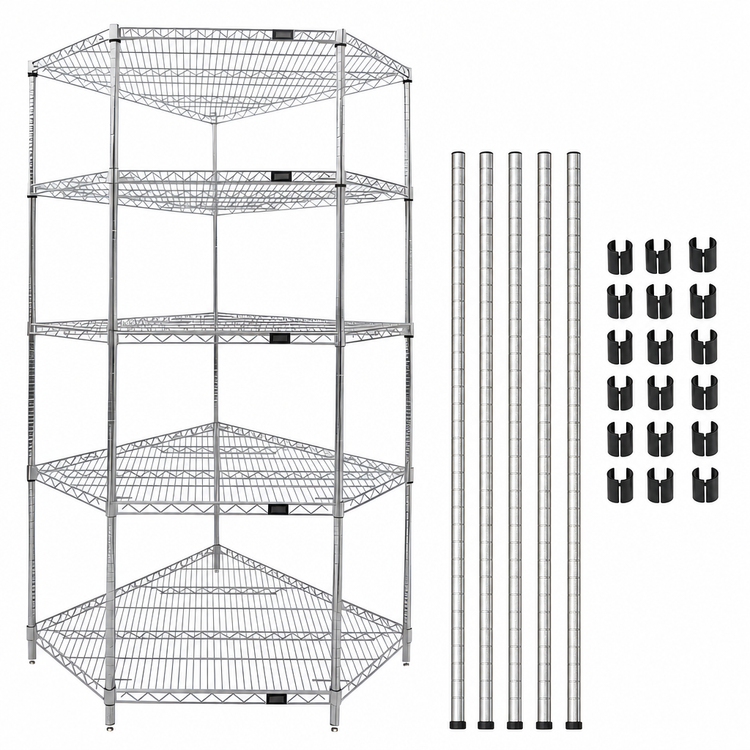 Product image #3 for Quantum 36 x 18 Inch Chrome Plated 5-Shelf Wire Shelving Starter Kit