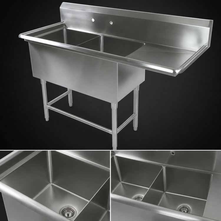 Product image #3 for John Boos Pro-Bowl 2-Compartment Stainless Steel Sink with Right Drainboard, 68-3/16 Inch W x 25-1/2 Inch D