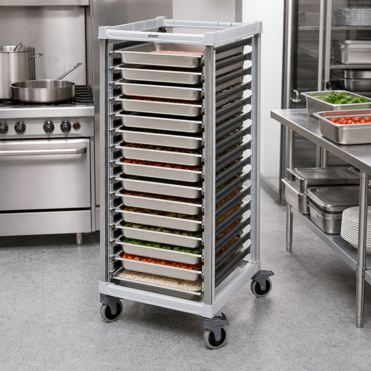 Product image #3 for Cambro GN 2/1 Full Size Mobile Food Pan Trolley, Speckled Gray