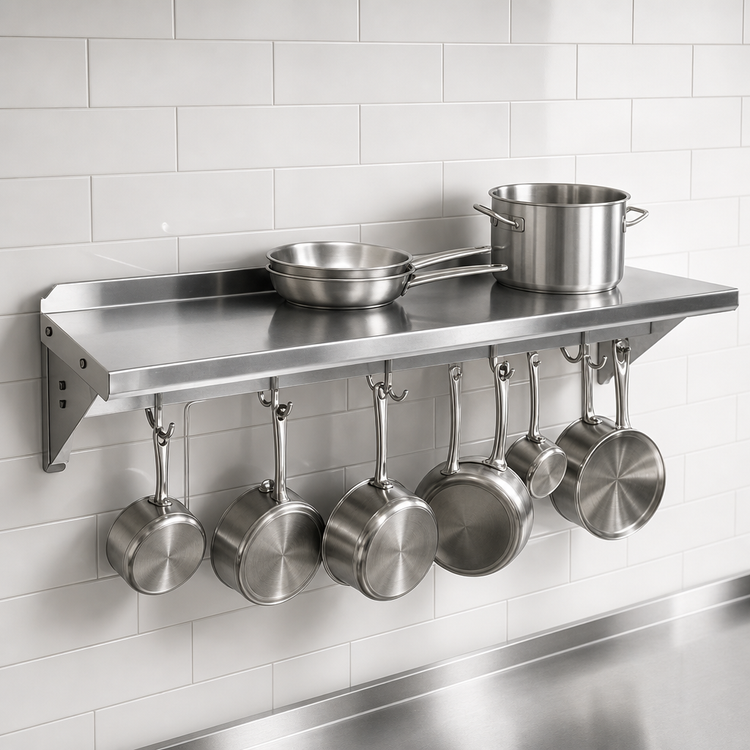 Product image #3 for John Boos Stallion Single Wall-Mount Pot Rack Shelf, 24 Inch x 16 Inch x 13 Inch, 16 Gauge Stainless Steel