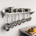 Thumbnail image #3 for John Boos Stallion Wall-Mounted Stainless Steel Pot Rack Shelf with 12 Hooks, 144 x 18 x 13 Inches
