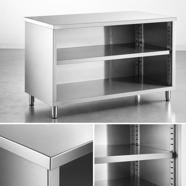 Product image #3 for Steel Works Stainless 72 Inch x 15 Inch x 36 Inch Stainless Steel Open Dish Cabinet with Adjustable Mid-Shelf