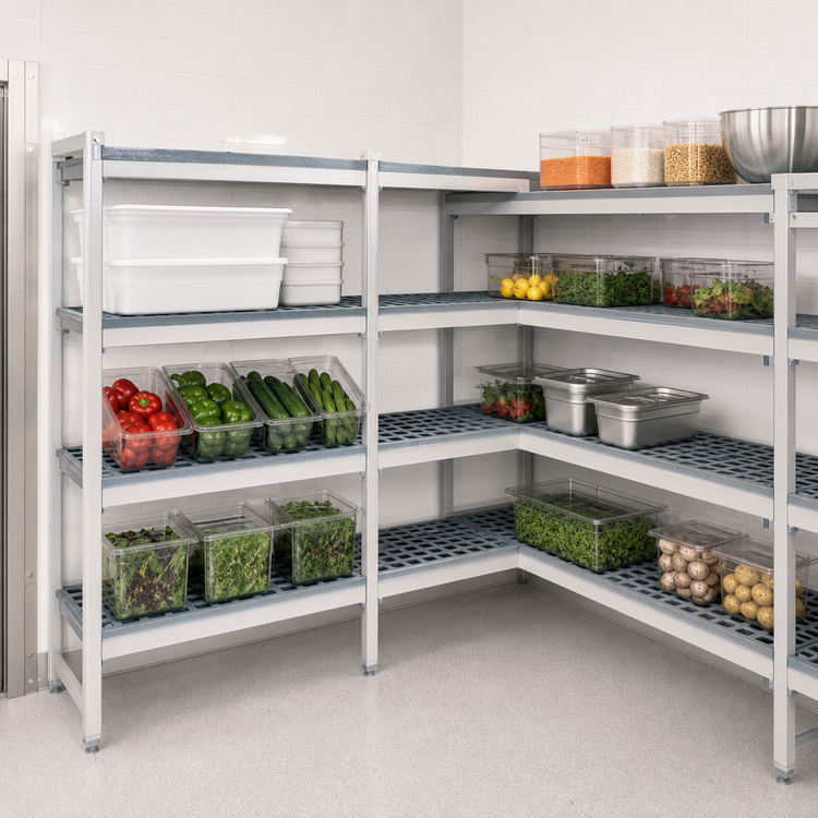 Product image #3 for Fermostock 4-Tier Corner Expansion Polymer Shelving Unit, 64" W x 22" D x 71" H