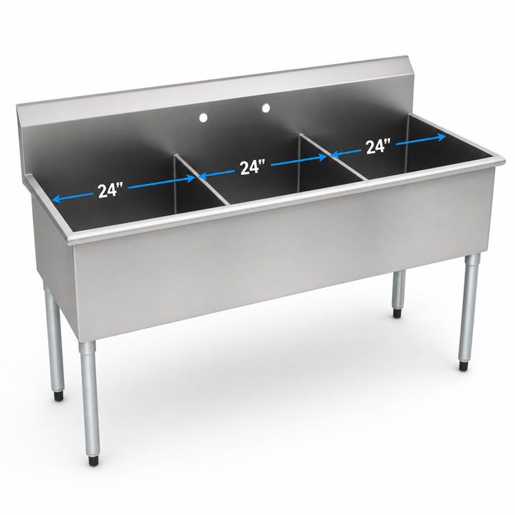 Product image #3 for Eagle Group Three-Compartment Utility Sink, 73-3/8"W x 28"D, 16-Gauge 430 Stainless Steel, No Drainboards