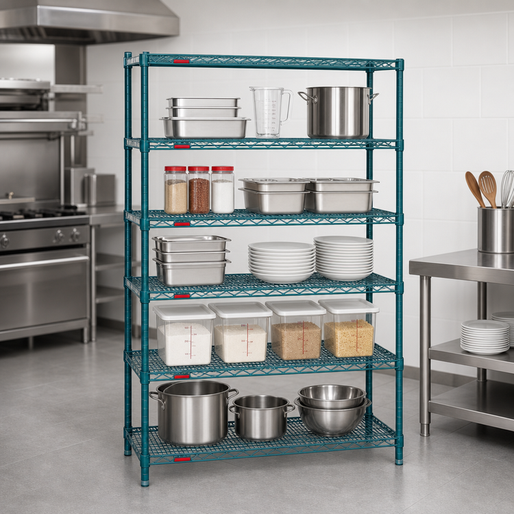 Product image #3 for EagleGard 5-Tier Stationary Starter Wire Shelving Unit, 72"W x 24"D x 74"H, Blue-Green Hybrid Epoxy Finish